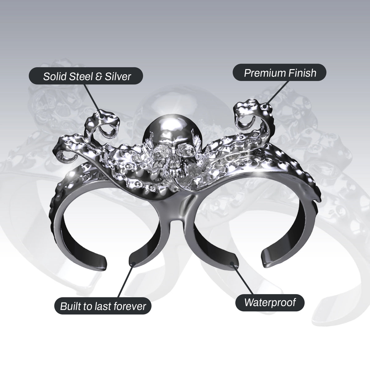 DOUBLE FINGER OCTOSKULL RING